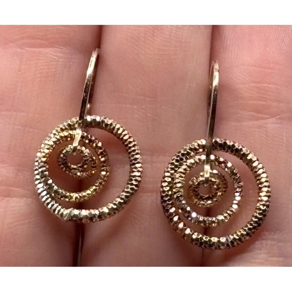 Vintage Dyadema Italy 925 Sterling Silver Spiral Swirl Earrings Dangle Drop